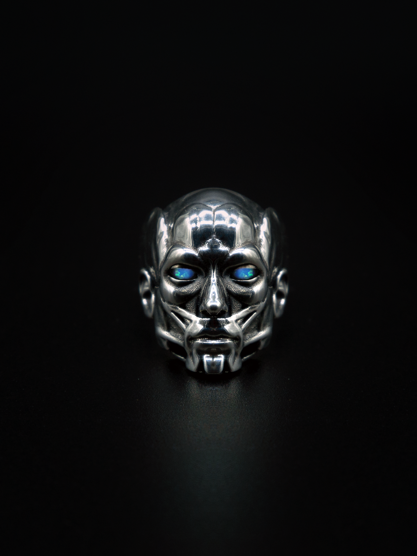 Accuser ring, mens and womens sculpture jewelry, blue opals, and moving kinetic