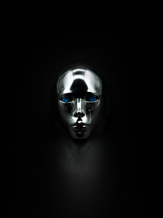 consuetudo ring, mens and womens jewelry, kinetic moving ring, sterling silver, blue opals