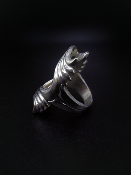 guillotine ring made from sterling silver and 18k gold, kinetic moving ring